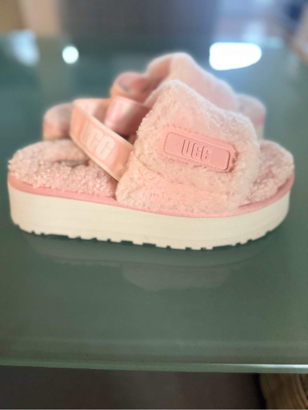 UGG Disco Fur Pink Platform Slide Sandals - Women size 9 - Picture 7 of 11